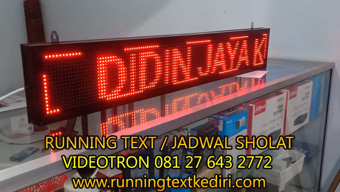 <p>Running text ukuran 20x132cm warna merah dengan kualitas terbaik dan memberikan daya tahan terhadap hujan dan panas memberikan running text Didin Jaya Komputer sangat rekomendasi untuk anda semua.</p>